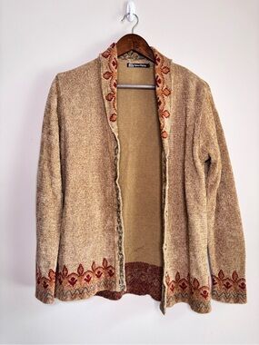 Vintage Sportking Embroidered Wool Knit Cardigan Sweater Jacket Large